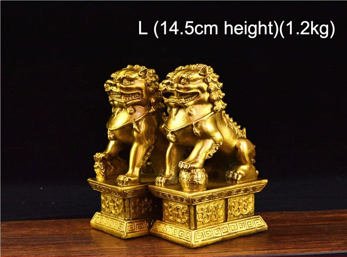 Auspicious Pure Brass Foo Dogs Guardian Lion Sculpture & Statue | Fengshui | Home Decor | Office Blessing | Chinese architectural