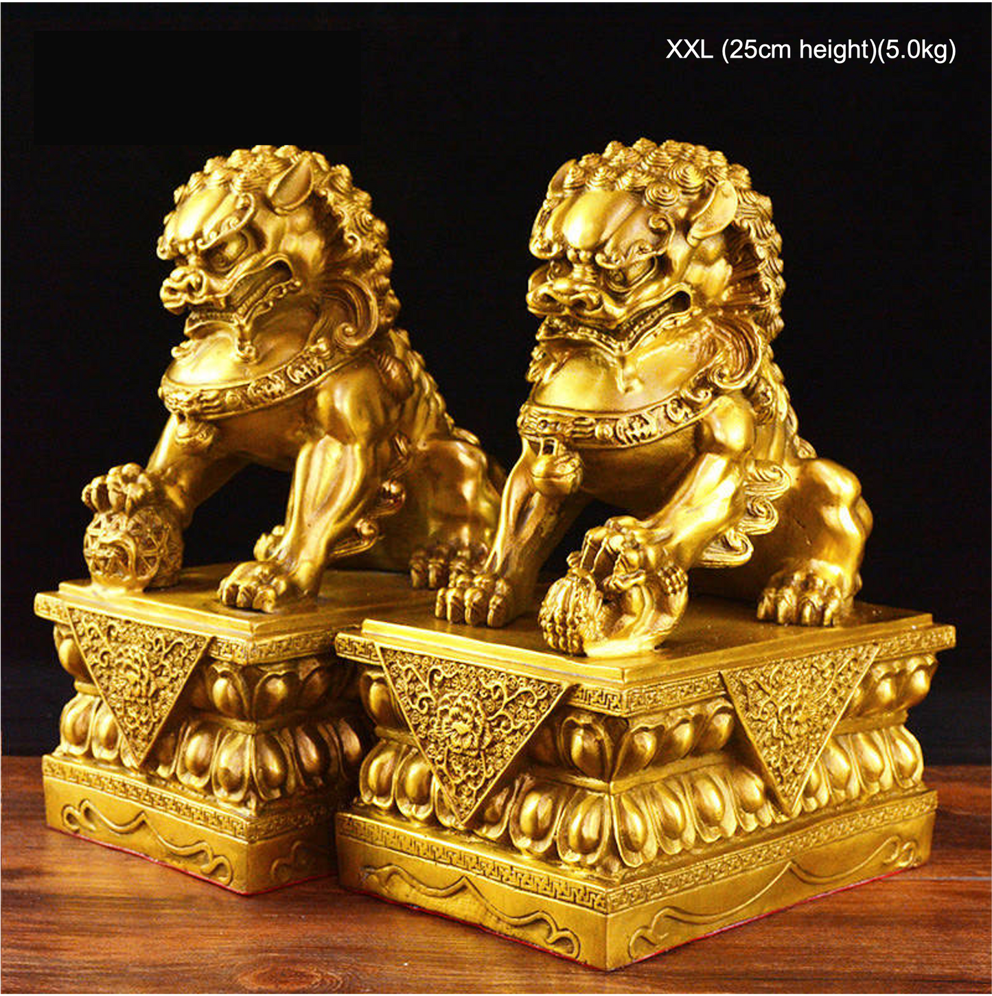 Auspicious Pure Brass Foo Dogs Guardian Lion Sculpture & Statue | Fengshui | Home Decor | Office Blessing | Chinese architectural