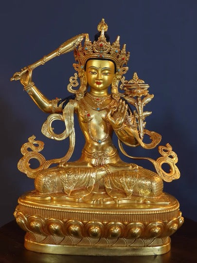 Tibetan Brass Manjushri Buddha Statue | Spiritual and Religion | Meditation | Buddha Decoration and Ornament