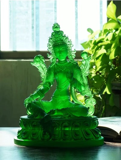 Liu Li Green Tara Statue | Liu li Glass Sculputre Ornaments | Buddha Statue | Shyama Tara | Syamatara