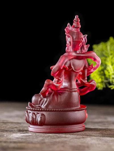 Red Liu Li Longevity Buddha Statue | Glass Sculputre Ornaments | Religion | Amitayus Buddha | Tibetan Mantra | Altar Praying | Meditation