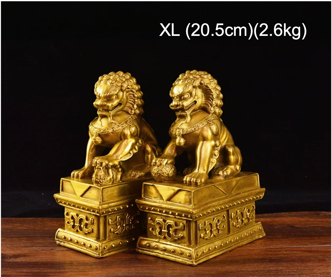 Auspicious Pure Brass Foo Dogs Guardian Lion Sculpture & Statue | Fengshui | Home Decor | Office Blessing | Chinese architectural