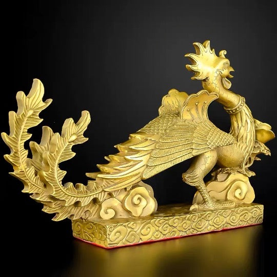 Brass Dragon Phoenix Sculpture & Statue | Fengshui | Good Fortune and Prosperity | Home Decor and Business Display