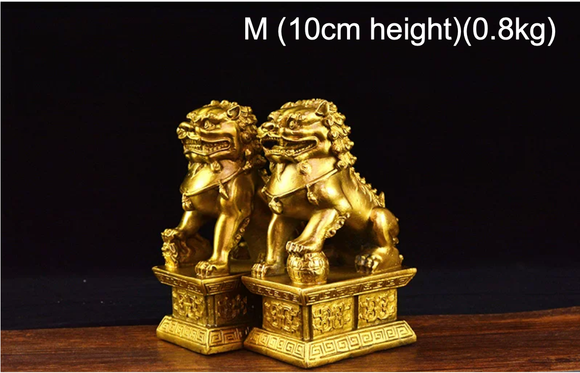 Auspicious Pure Brass Foo Dogs Guardian Lion Sculpture & Statue | Fengshui | Home Decor | Office Blessing | Chinese architectural