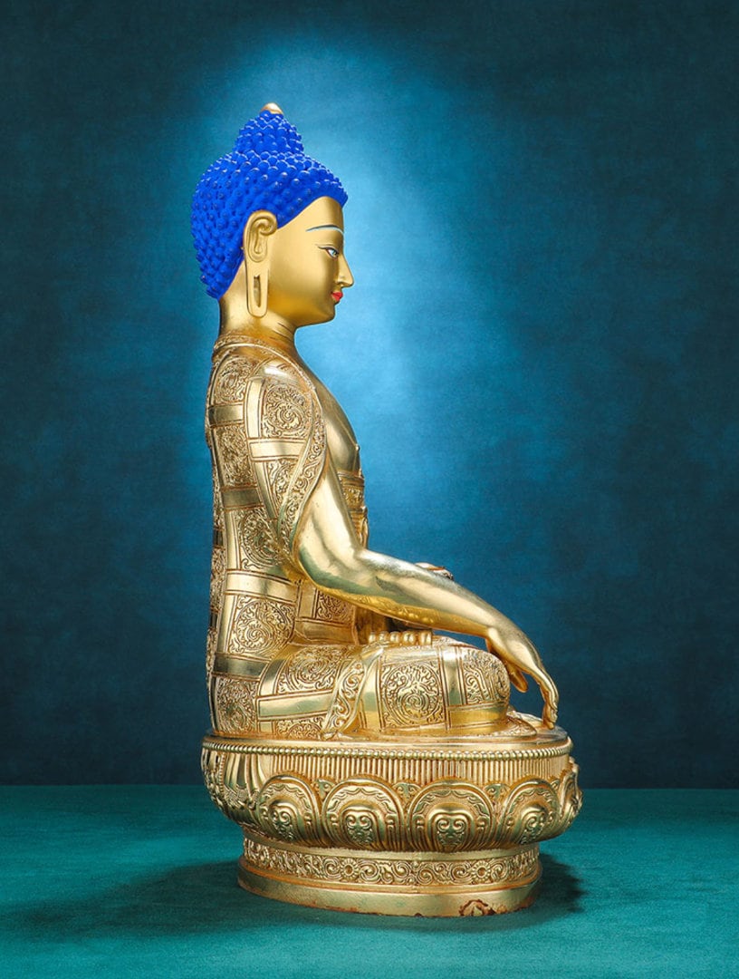 Handmade Tibetan Shakyamuni Gold Buddha Statue | Bhumisparsha mudra | Earth Touching Mudra | Meditation Statue