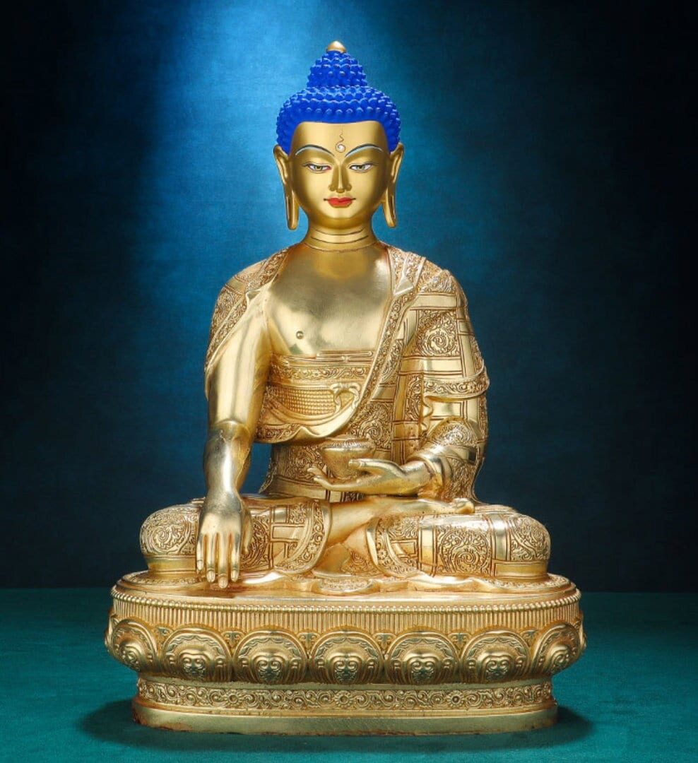Handmade Tibetan Shakyamuni Gold Buddha Statue | Bhumisparsha mudra | Earth Touching Mudra | Meditation Statue