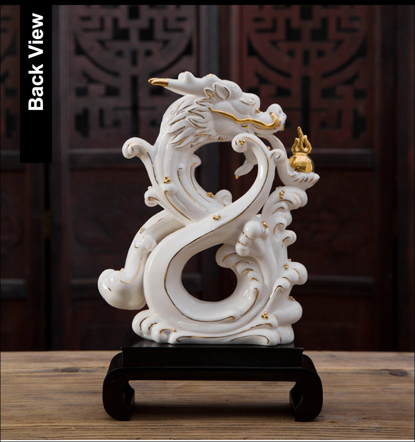 Ceramic Dragon Sculpture & Statue | Fengshui | Good Fortune and Prosperity | Home Decor | White and Red Color Figurines