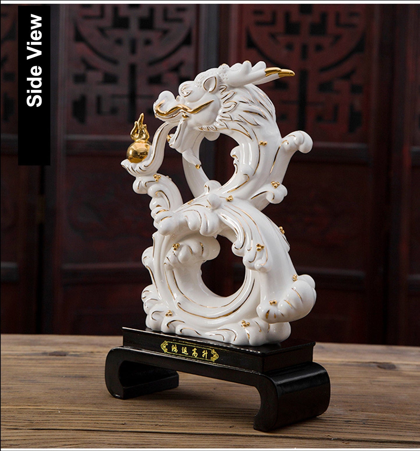 Ceramic Dragon Sculpture & Statue | Fengshui | Good Fortune and Prosperity | Home Decor | White and Red Color Figurines