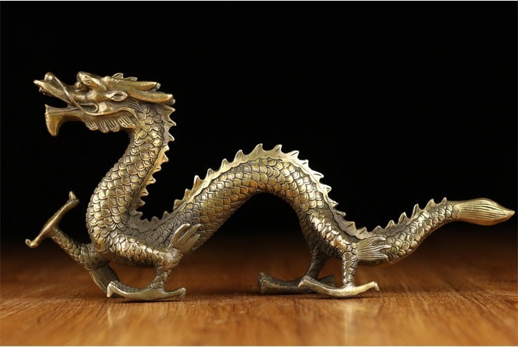 Brass Dragon Sculpture & Statue | Fengshui | Good Fortune and Prosperity | Home Decor and Business Display