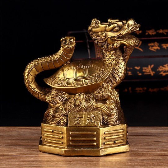 Brass Four Guardian Sculpture & Statue for Fengshui | Dragon Rosefinch Tiger Tortoise | Good Fortune and Prosperity | Home Office Decor