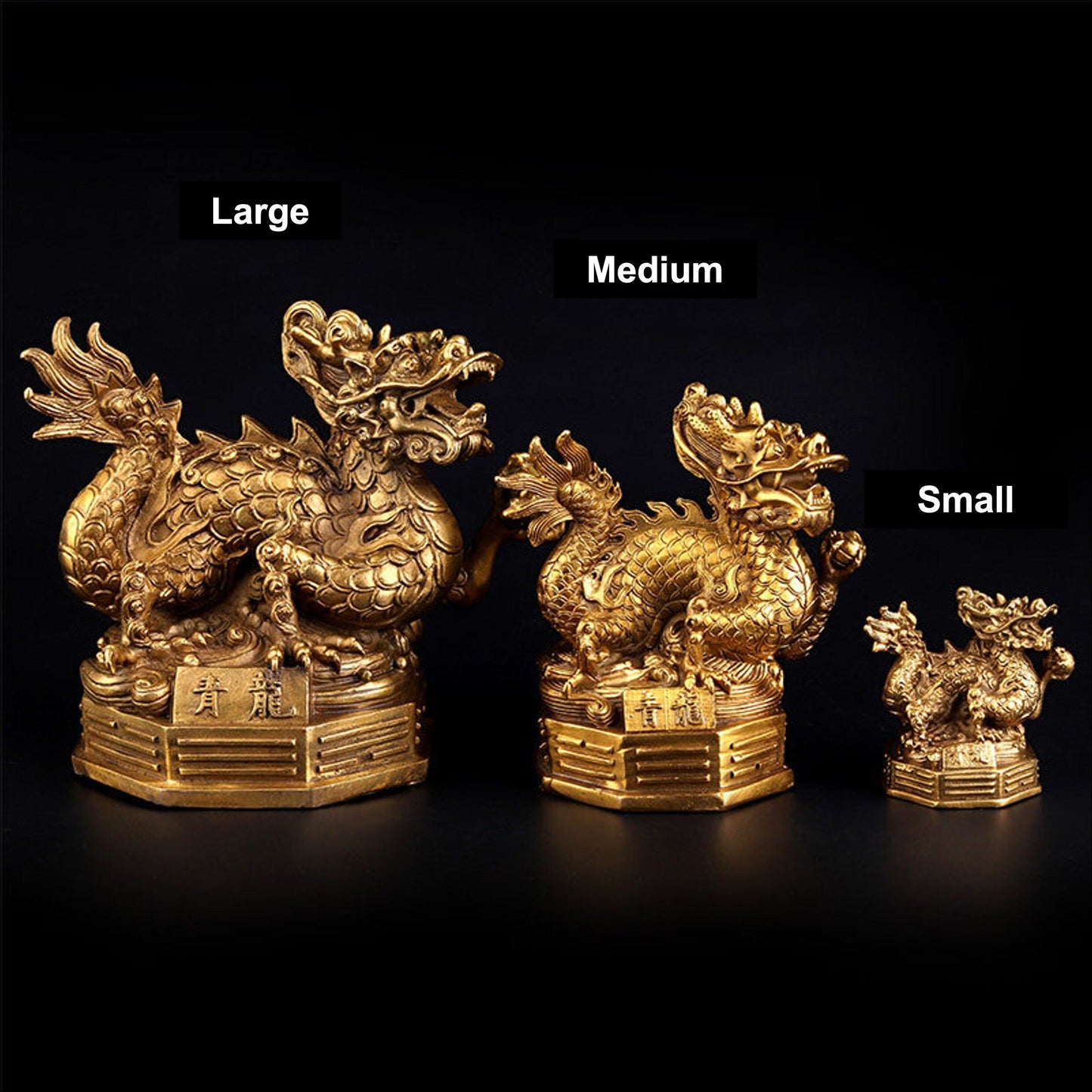 Brass Four Guardian Sculpture & Statue for Fengshui | Dragon Rosefinch Tiger Tortoise | Good Fortune and Prosperity | Home Office Decor