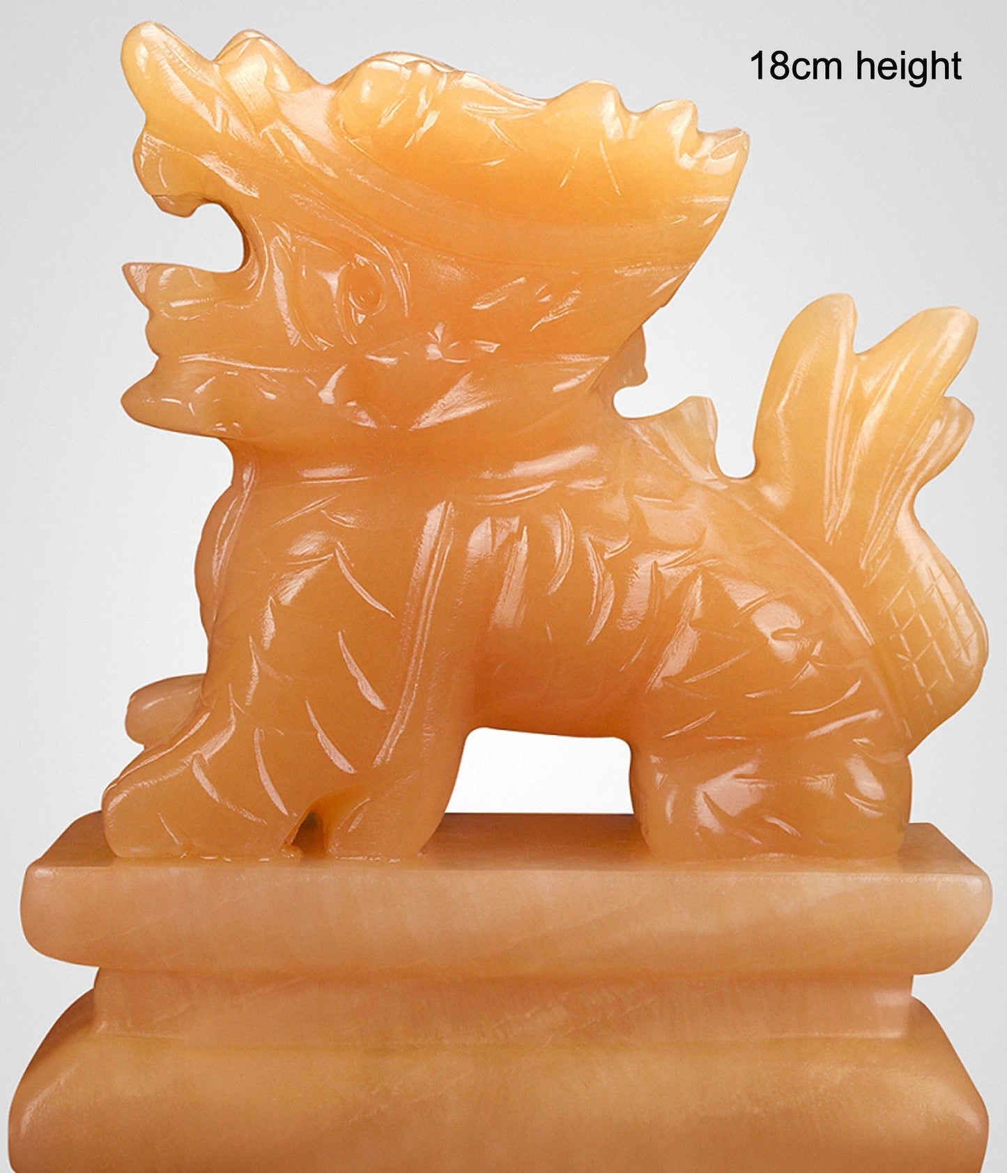 Auspicious Jade Stone Kirin Dragon Sculpture & Statue | Fengshui | Good Fortune and Prosperity | Home Decor | Office Blessing
