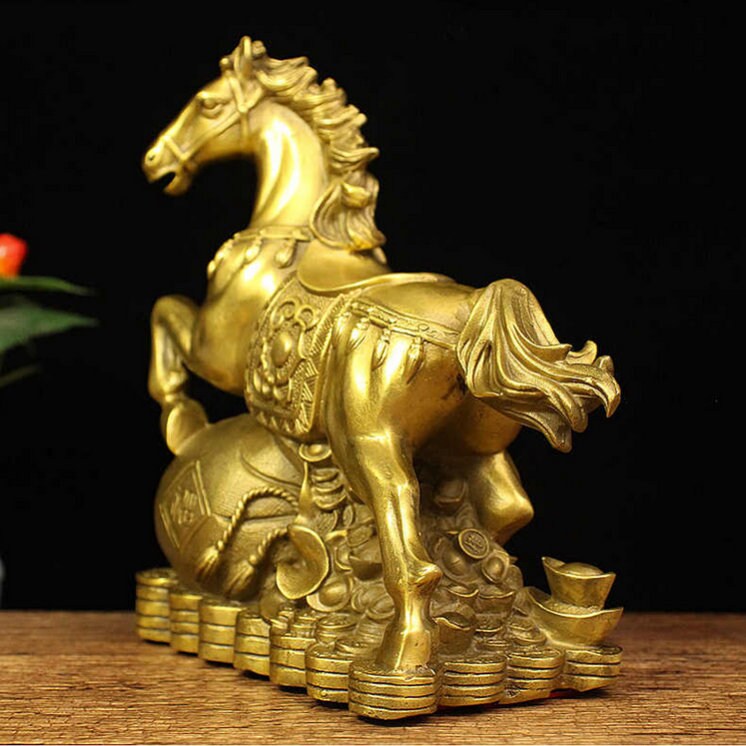 Auspicious Pure Brass Golden Horse Sculpture & Statue | Fengshui | Home Decor | Office Blessing | Gift for Business