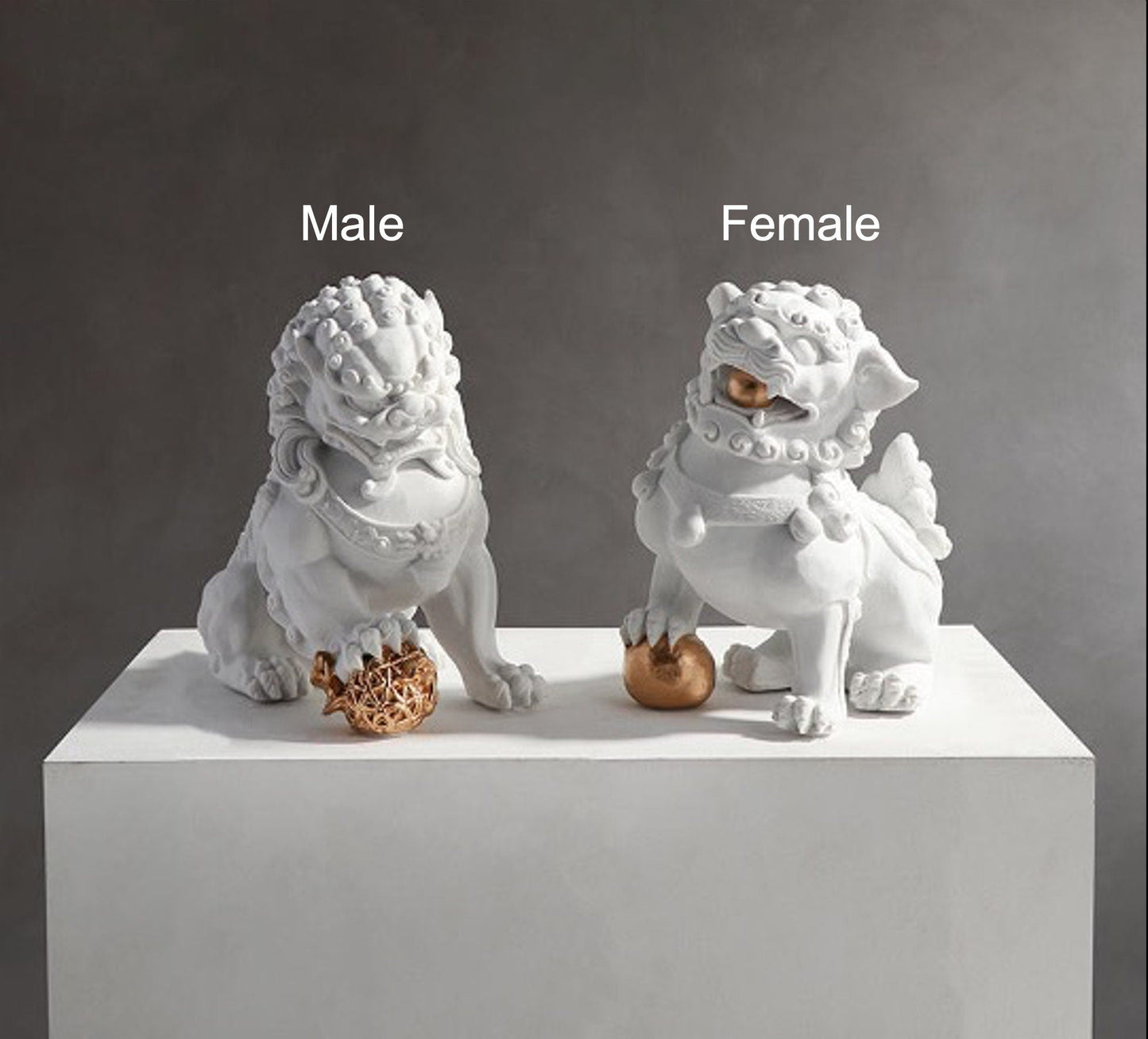 Auspicious White Color Foo Dogs Guardian Lion Sculpture & Statue | Fengshui | Home Decor | Office Blessing | Chinese architectural