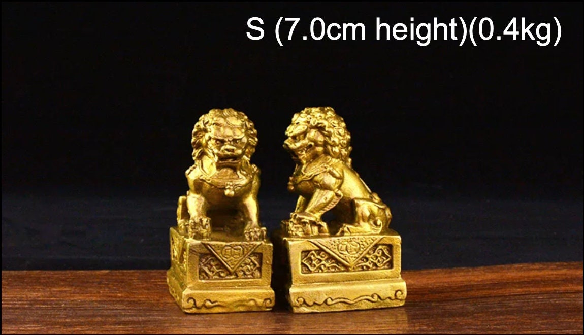 Auspicious Pure Brass Foo Dogs Guardian Lion Sculpture & Statue | Fengshui | Home Decor | Office Blessing | Chinese architectural