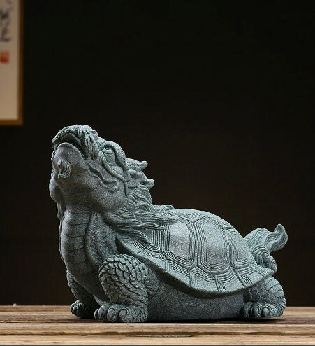 Auspicious Stone Dragon Turtle Sculpture | Fengshui | Home Decor | Office Blessing | Ornament Display