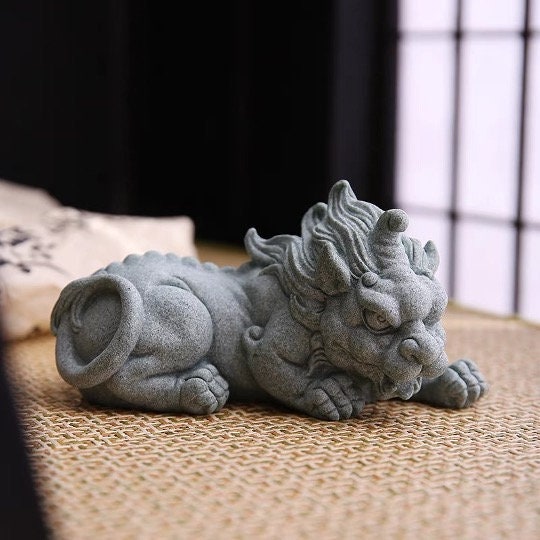 Auspicious Sand Stone Pi Xiu Sculpture & Statue | Fengshui | Good Fortune and Prosperity | Home Decor | Office Blessing