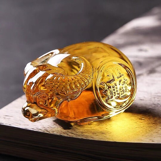 Auspicious Zodiac Glass Ox and Pig Sculpture & Statue | Fengshui | Good Fortune and Prosperity | Home Decor | Office Blessing