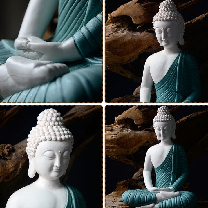 Ceramic Blue Shayamuni Buddha Statue| Dhyana Mudra | Gift for him or her | Religion and Spiritual | Harmony Peace Serenity | Meditation