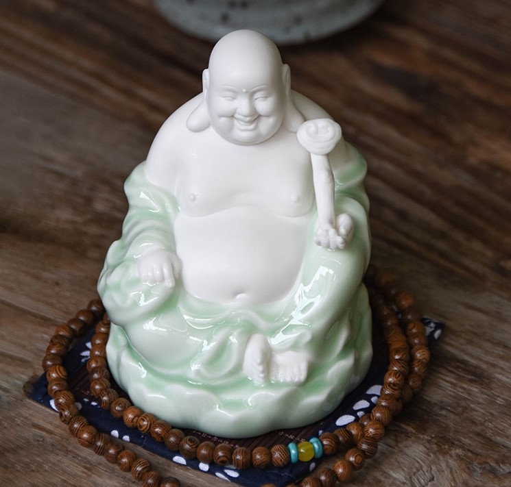 Handmade Jade Color Laughing Budda Statue Ornamanet | Spiritual Religion | Gifting for him or her | Good luck and Happiness