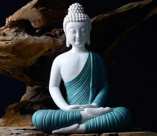 Ceramic Blue Shayamuni Buddha Statue| Dhyana Mudra | Gift for him or her | Religion and Spiritual | Harmony Peace Serenity | Meditation