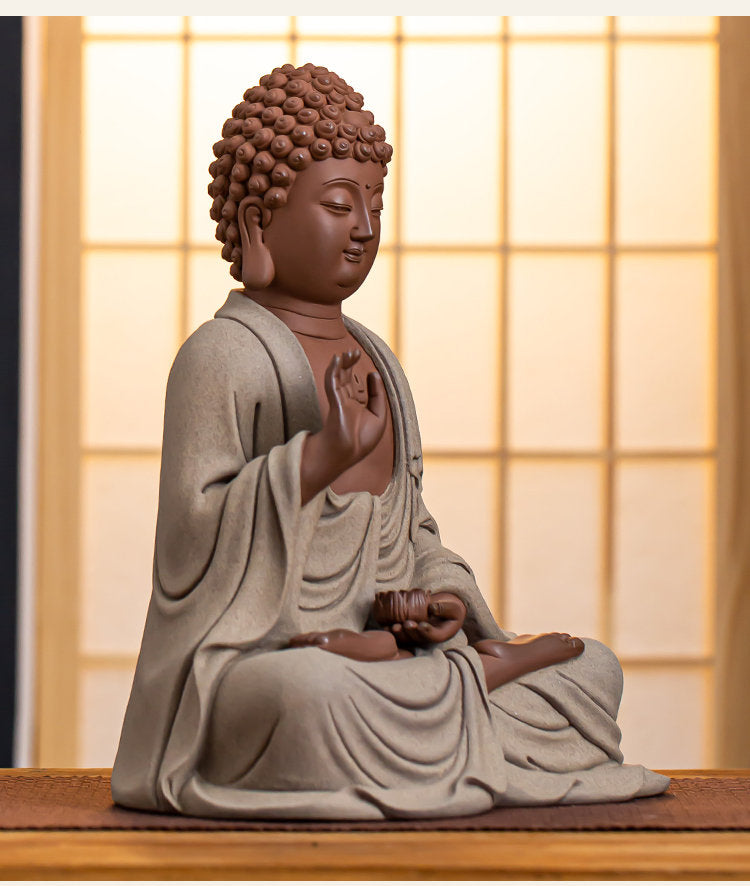 Handmade Ceramic Sakyamuni Amitabha Medicine Buddha Statue | Buddha Statue | Meditation | Dhyana Mudra | Abhaya Mudra | Buddha Decor
