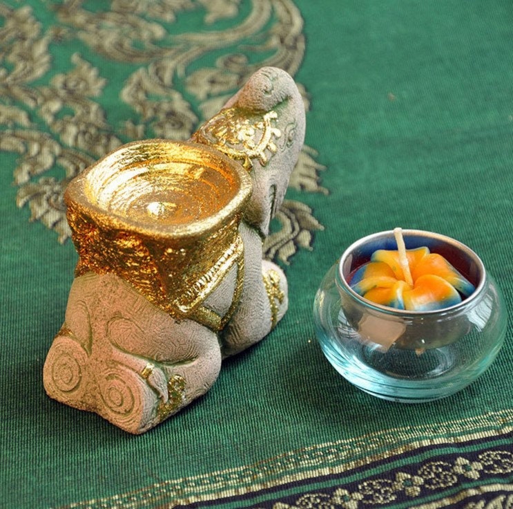 Handmade Elephant Buddha Statue Candle Holder for Decoration and Display | Garden Outdoor Home Living | Mindful Gift