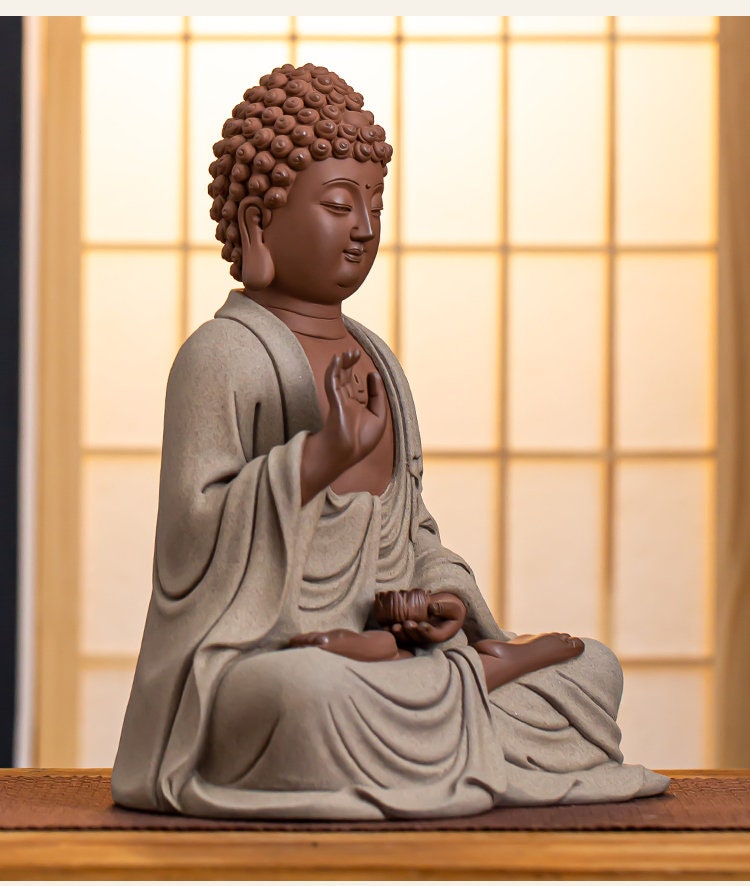 Handmade Ceramic Sakyamuni Abhaya mudra Buddha Statue | Meditation