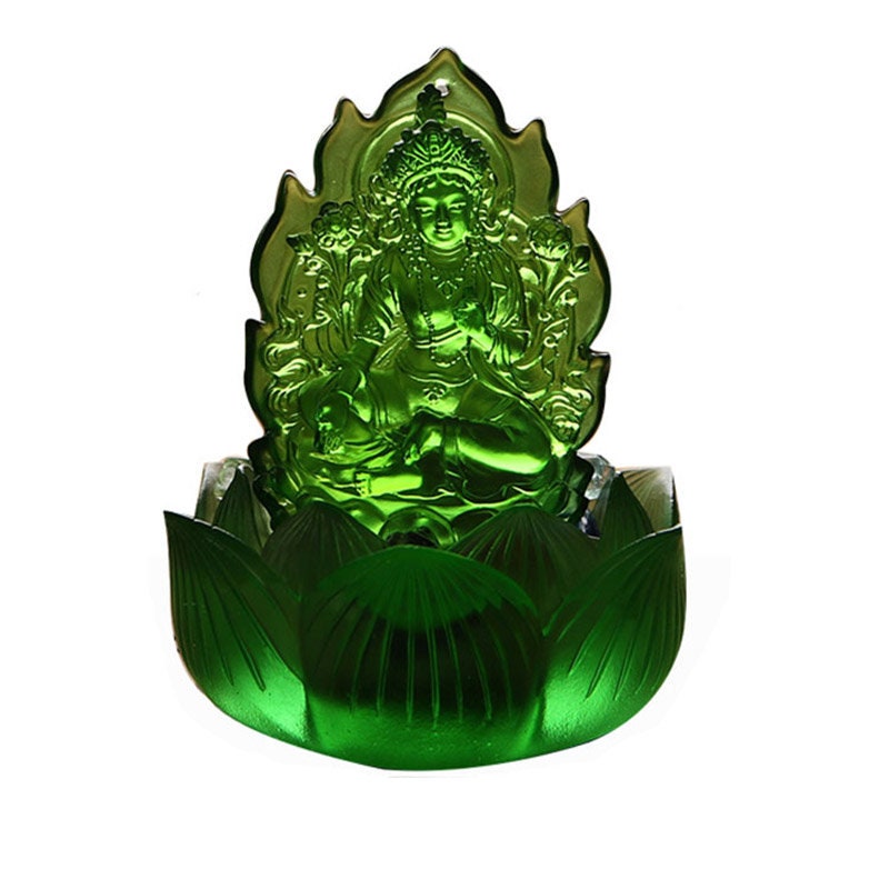 Handmade Green Tara Buddha Statue with Tealight Candle Holder | Bodhisattva Tara