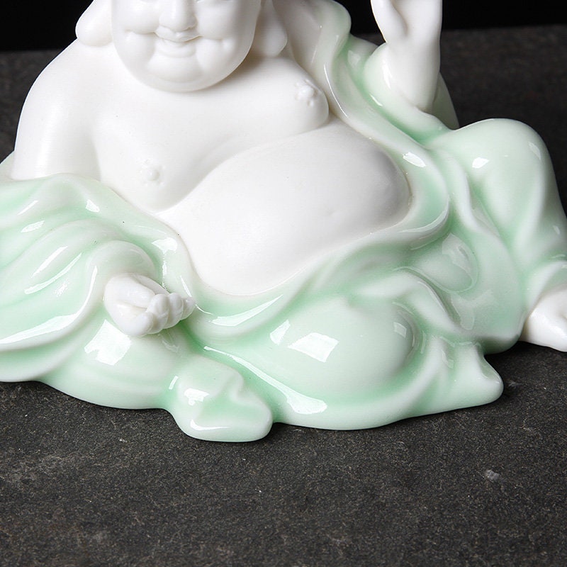 Handmade Ceramic Laughing Buddha Statue | Gifting for him or her | Home Office Decoration