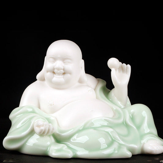 Handmade Ceramic Laughing Buddha Statue | Gifting for him or her | Home Office Decoration