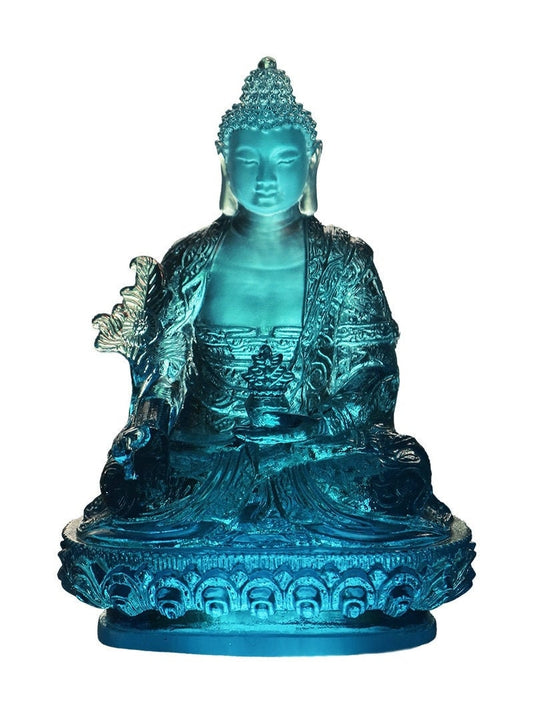 Liu Li Buddha Statue, Medicine Buddha, Bhalsajyaguru | Gift for him or her | Liu li Glass Sculputre Ornaments | Religion