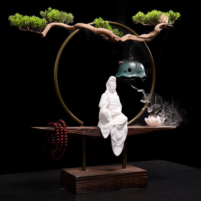 Porcelain Guan Yin Buddha Statue with Incense Burner | Mindful Gift | Housewarming Gift | Meditation | Home Decoration