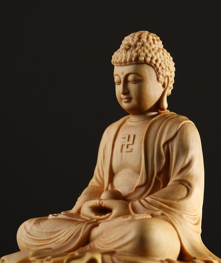 Handcrafted Wood Buddha Statue | Gautama Sakyamuni Buddha Ornaments Sculpture | Boxwood