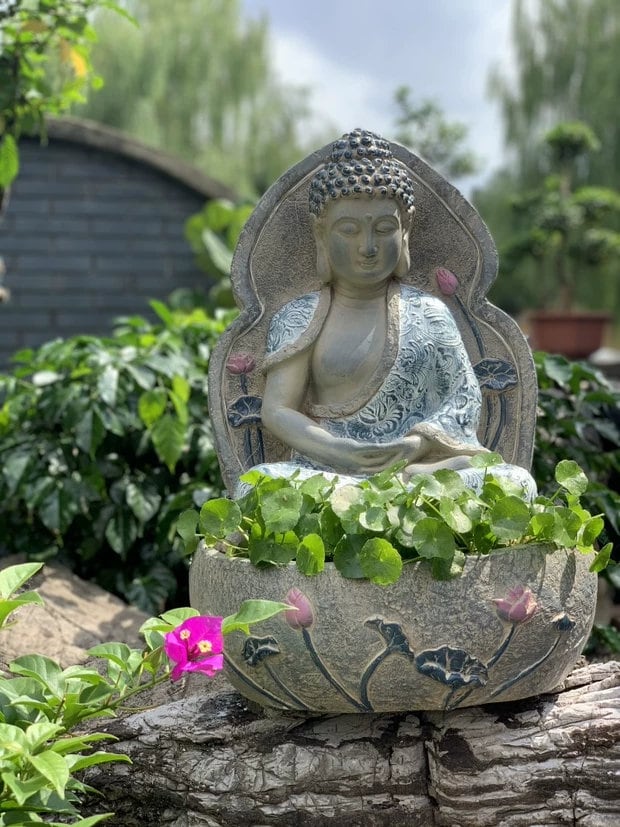 Handmade Buddha Statue and Large Planter Decoration Ornament | Outdoor Garden | Spiritual and Religion | Meditation | Dhyana Mudra