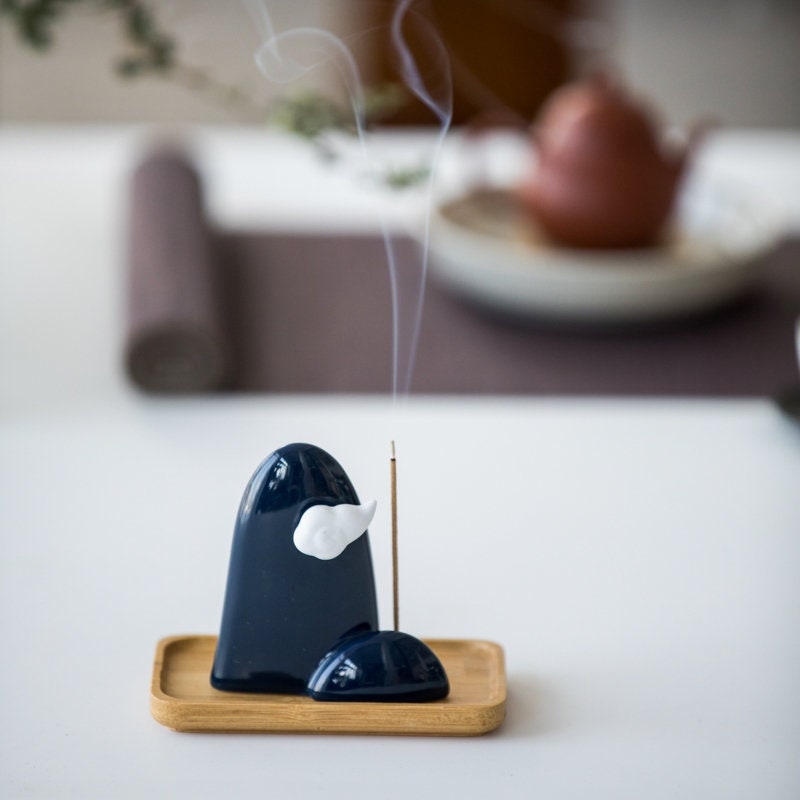 Handmade Mini Meditation Ceramic Moutain Incense Stick Holder | Peace Serenity Tranquility Calmness | Oriental and Home Decoration