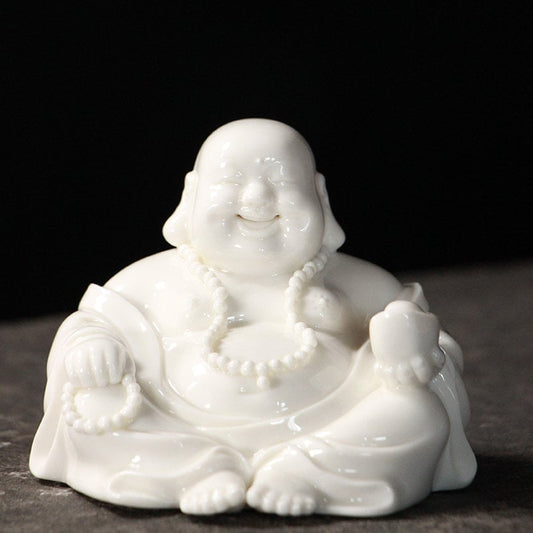 Handmade Ceramic White Laughing Budda Statue Ornamanet | Spiritual Religion | Gifting for him or her | Good luck and Happiness