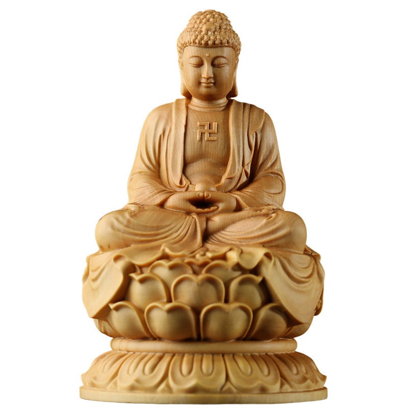 Handcrafted Wood Buddha Statue | Gautama Sakyamuni Buddha Ornaments Sculpture | Boxwood