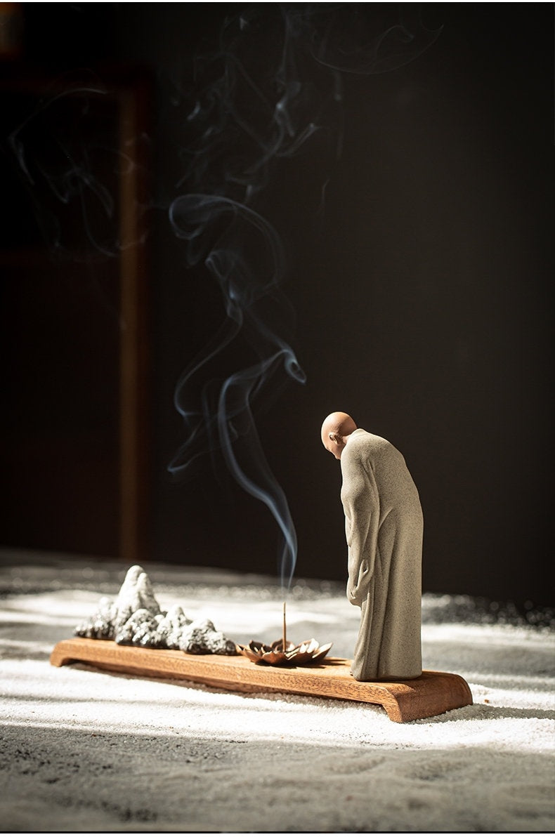 Monk Praying Meditation Lotus Incense Stick Holder | Peace Serenity Tr –  Buddha Decor