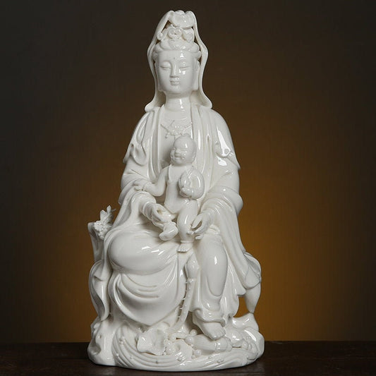 Handmade Guan Yin Carrying Baby Statue | Mindful Gift | Blessing | Buddha Statue