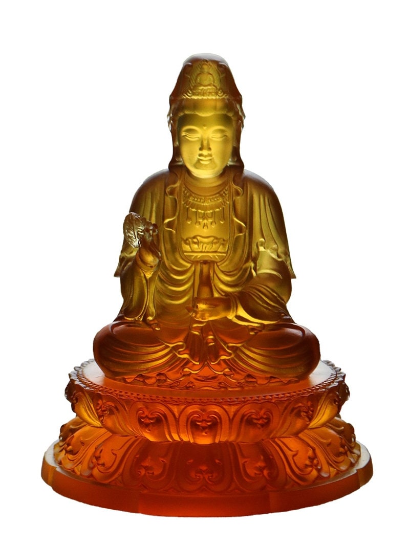 Liu Li Guan Yin Statue Ornament | Spiritual Religion | Gifting for him or her | Goddess of Compassion | Buddha Decoration | Orange Crystal