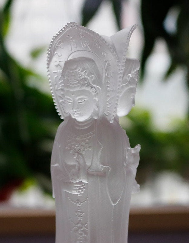 Liu Li 3 Face Guan Yin Statue Ornament | Spiritual Religion | Crystal Art | Goddess of Compassion | Buddha Decoration