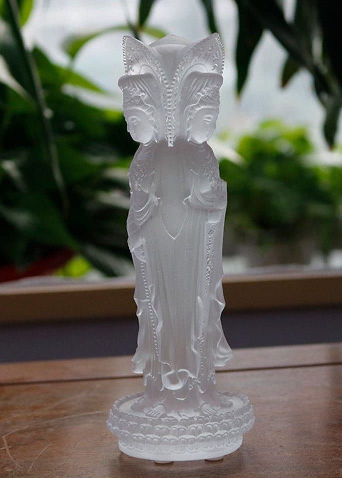 Liu Li 3 Face Guan Yin Statue Ornament | Spiritual Religion | Crystal Art | Goddess of Compassion | Buddha Decoration