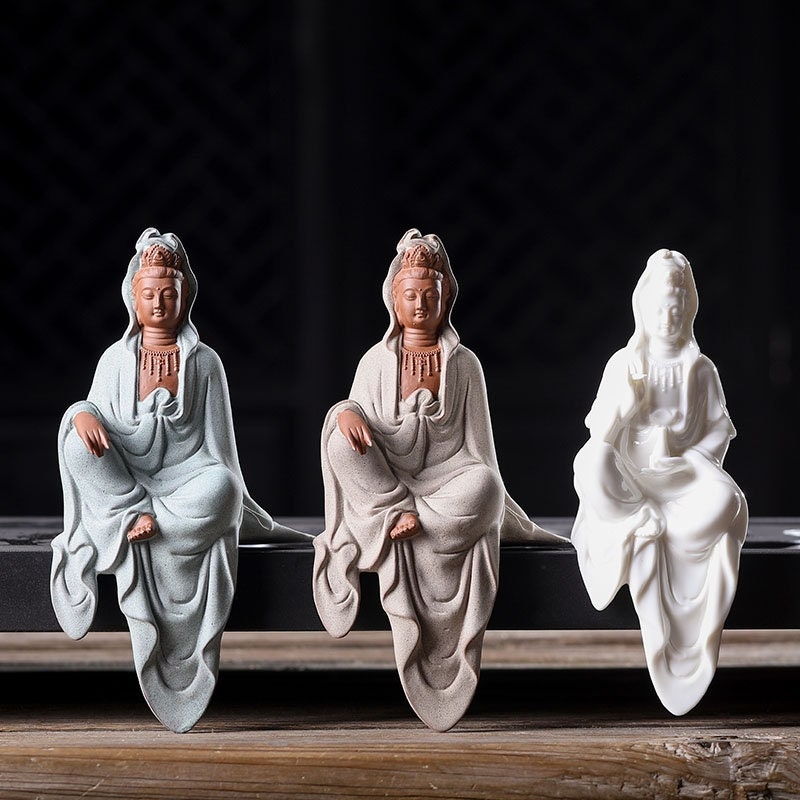 Porcelain Guan Yin Buddha Statue with Incense Burner Set | Mindful Gift | Housewarming Gift | Meditation | Home Decoration