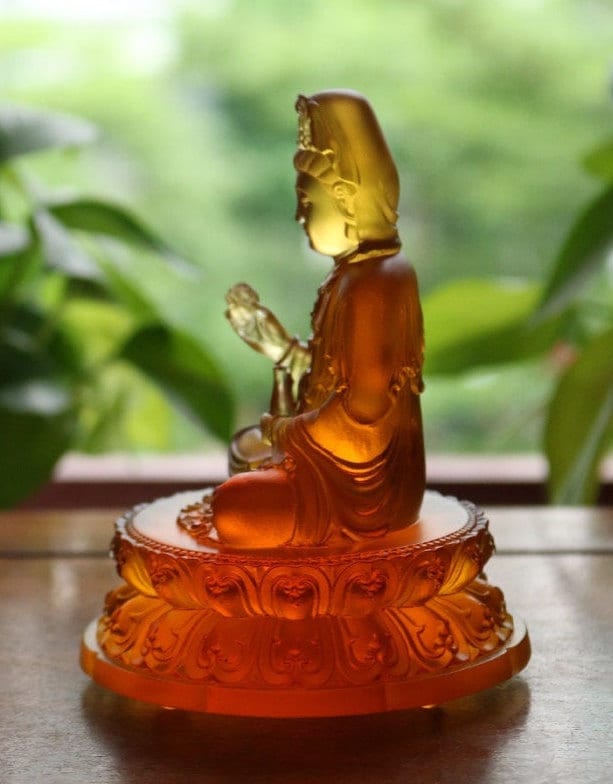 Liu Li Guan Yin Statue Ornament | Spiritual Religion | Gifting for him or her | Goddess of Compassion | Buddha Decoration | Orange Crystal