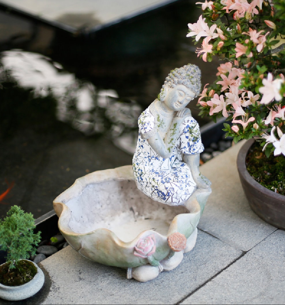 Handmade Resting Buddha Statue and Large Planter Decoration | Outdoor Garden Ornament  | Spiritual and Religion | Meditation