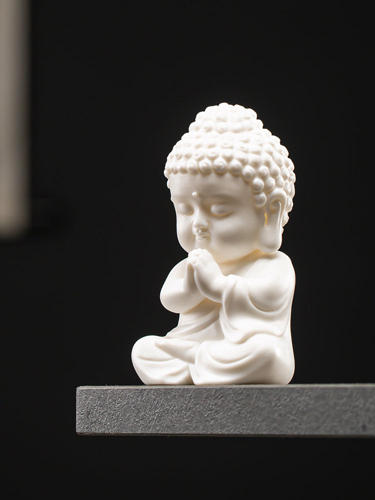 Ceramic White and Jade Green Buddha Statue Ornament | Home Garden Decoration | Planter Display | Meditation | Tea Pet