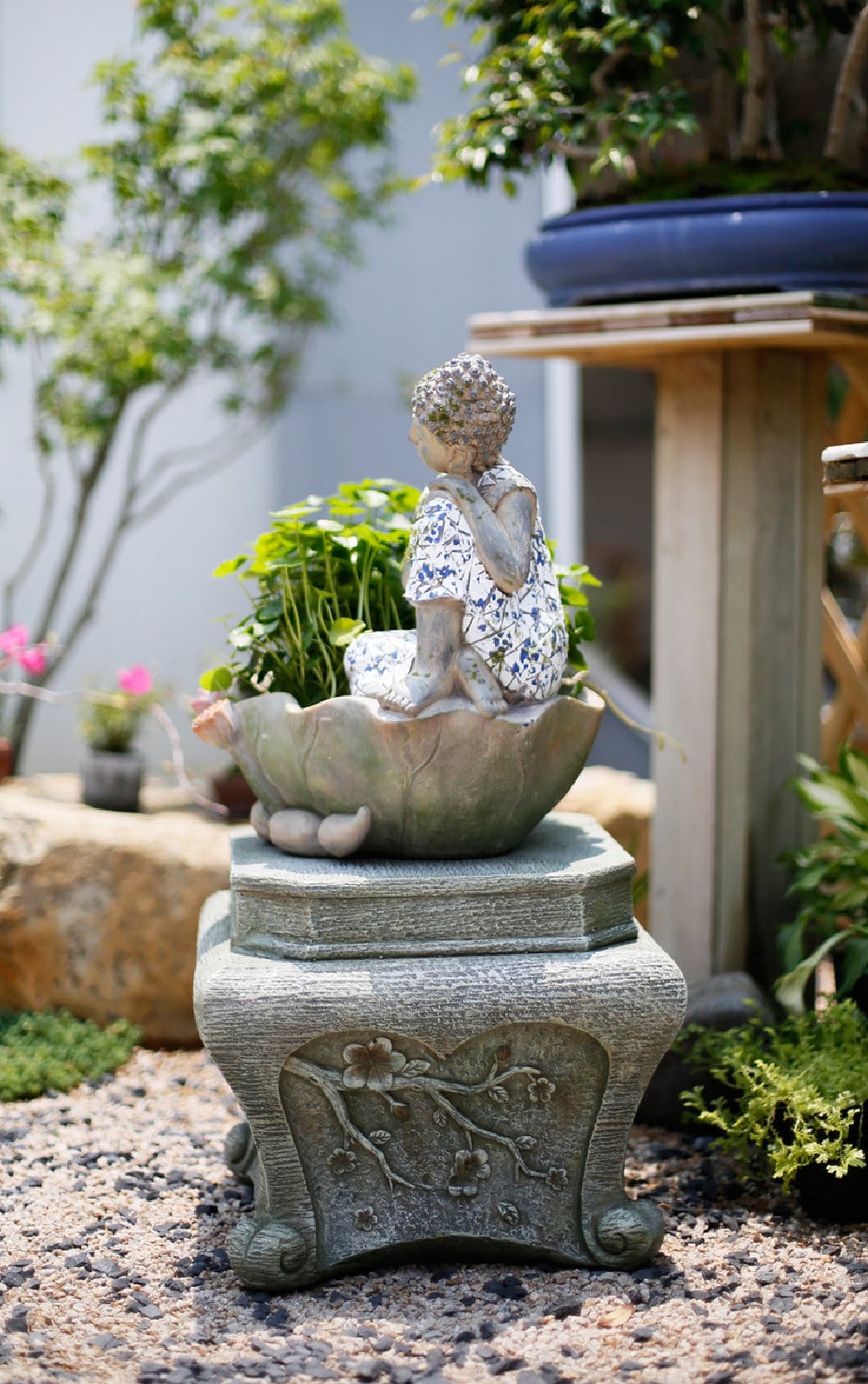 Handmade Resting Buddha Statue and Large Planter Decoration | Outdoor Garden Ornament  | Spiritual and Religion | Meditation