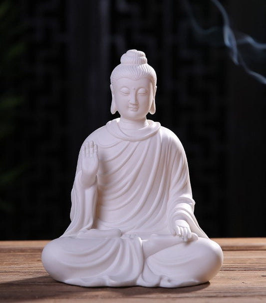 White Ceramic Buddha Statue | Abhaya Mudra| Gift for him or her | Religion and Spiritual | Harmony Peace Serenity | Meditation