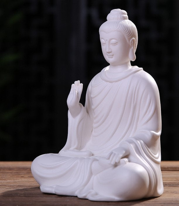 White Ceramic Buddha Statue | Abhaya Mudra| Gift for him or her | Religion and Spiritual | Harmony Peace Serenity | Meditation
